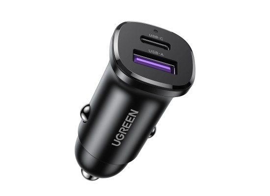 UGREEN 30W Fast Car Charger Dual Port USB-C PD 3.0 & USB-A QC 3.0 Metal Body (EC305)