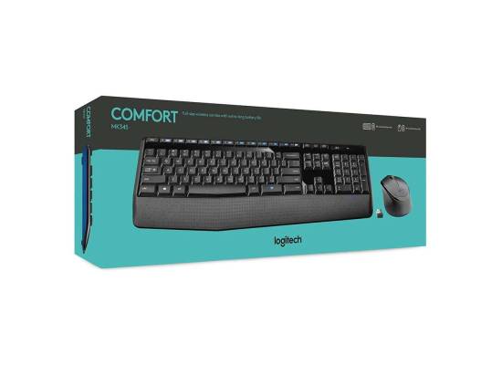 لابتوب Logitech MK345 Wireless Combo Full-Sized Keyboard with Palm Rest and Comfortable Right-Handed Mouse, 2.4 GHz Wireless USB Receiver, Compatible with PC, ,Black