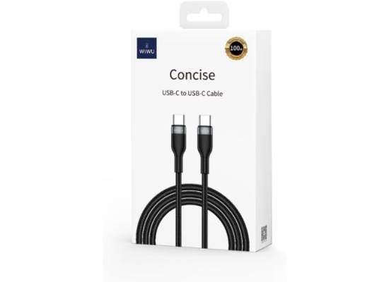 WIWU Wi-C017 Concise 100W Type-C To Type-C Charging Cable, 48 braided cable, aluminum alloy +TPE, E-Marker chip, Over-voltage & temperature protection 1.2M - Black