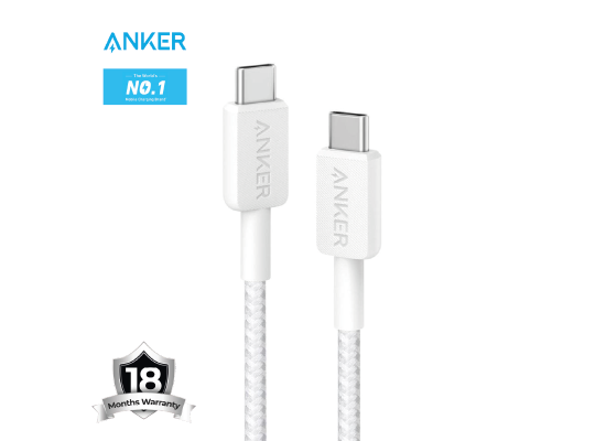 Anker USB-C to USB-C Cable 240W Braided 3ft, - White - 18 Month Warranty