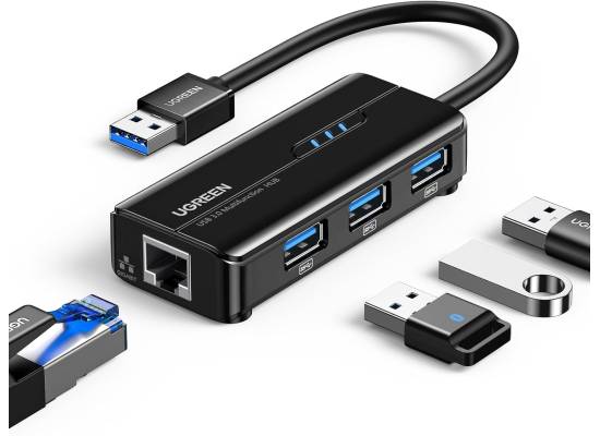 UGREEN USB 3.0 Hub Ethernet Adapter 10 100 1000 Gigabit Network Converter with 3 USB 3.0 Ports Hub Compatible with Laptop PC Nintendo Switch MacBook Mac Mini Surface and More