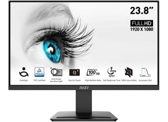 MSI PRO MP2412, 24", 1920 x 1080 (FHD), FreeSync, 100Hz, TUV Certified Eyesight Protection, 1ms, VESA Mountable, HDMI™ & Display Port (1.2a) Black /2 Years Warranty