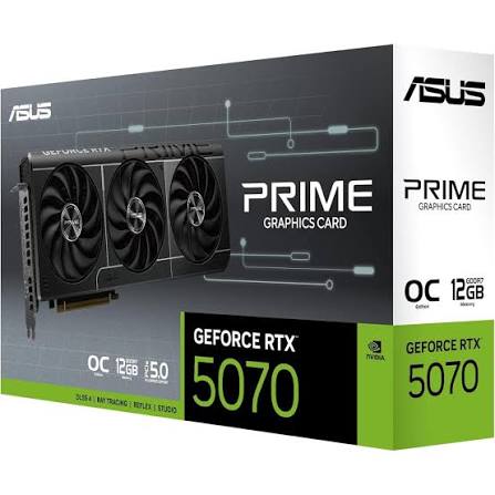 كرت شاشة ASUS The Prime GeForce RTX™ 5070 OC Edition 12GB GDDR7 (PCIe® 5.0, 12GB GDDR7, HDMI®/DP 2.1, 2.5-Slot, Axial-tech Fans, Dual BIOS)