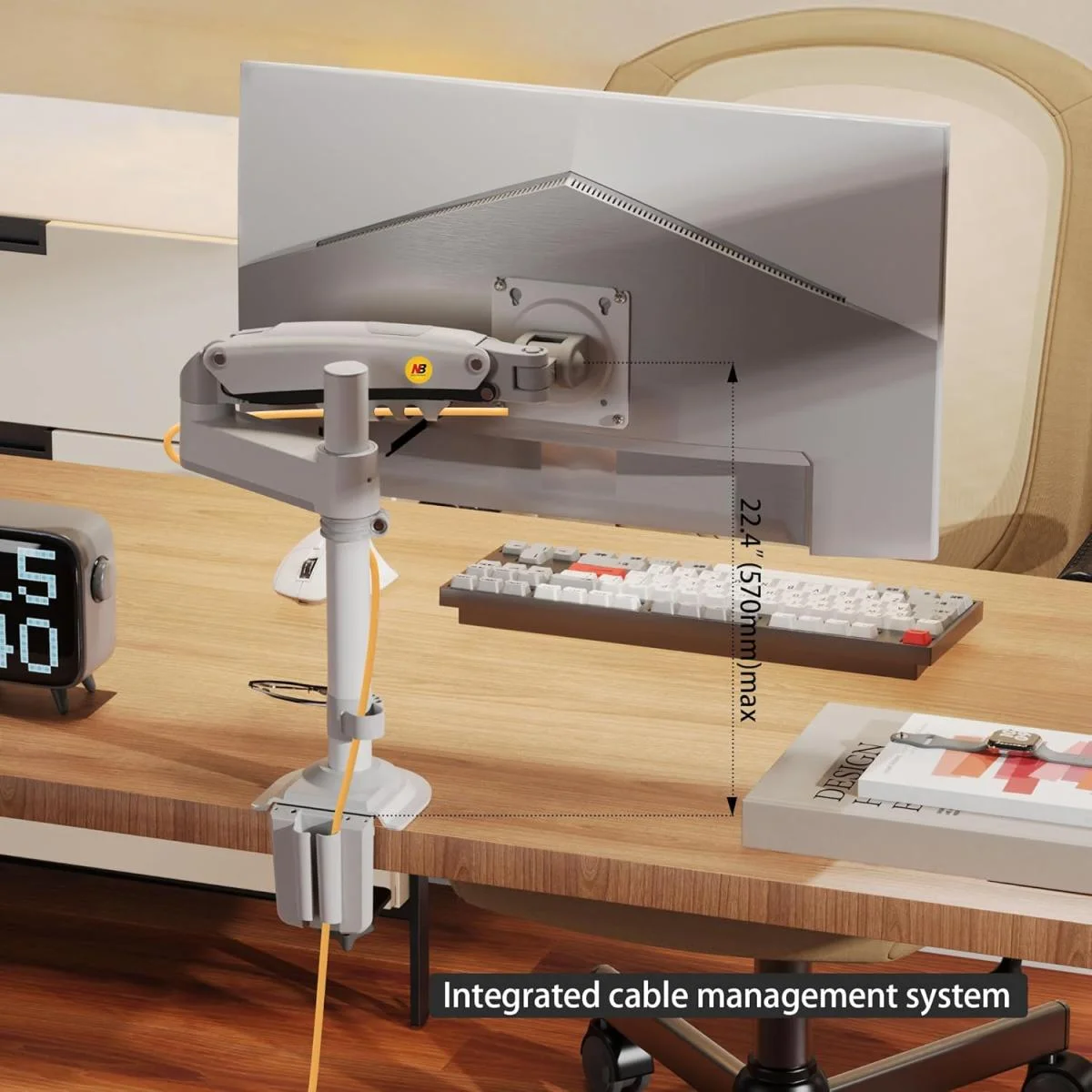 North Bayou (NB H100) Ergonomic Desk Mount Single Monitor Arm, Up To 17-30" Size & 2-9kg Weight, Horizontal Or Vertical 360° Rotation, Vesa 75mm x 75 mm To 100mm x 100mm Mounting Hole (White)