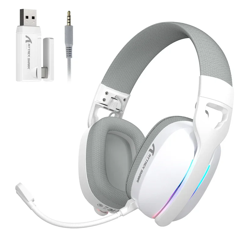 Attack Shark L90 Ultralight RGB Wireless Gaming Headset with Plug-in Microphone,Bluetooth 5.3 & 2.4G Wireless & Wired Headphone, 7.1 Surround Sound for Xbox One Series, PS4,PS5 & PC (White)