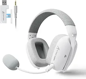 ATTACK SHARK L80PRO Wireless Gaming Headset Lightseed Tech- Built-in&Detachable Dual Microphone-Lightweight Headphone with Tri-Mode(2.4GHz USB C&A Dongle/BT/Wired)-for PC Mac Switch Win-White