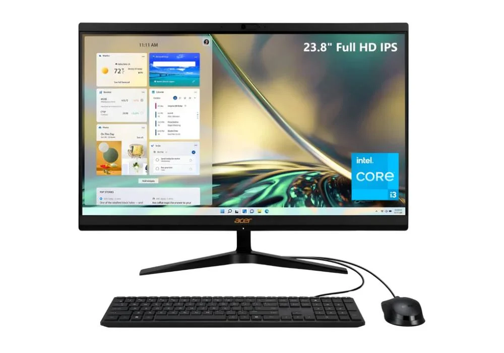 Acer Aspire All-in-One AIO C24-1700 Slim, 12Gen Intel Core i3 1215U, 12GB DDR4 (Customized), 512 SSD, 24" FHD IPS Monitor, Wi-Fi 6, BT 5.0, USB Wired Keyboard and Mouse - Black