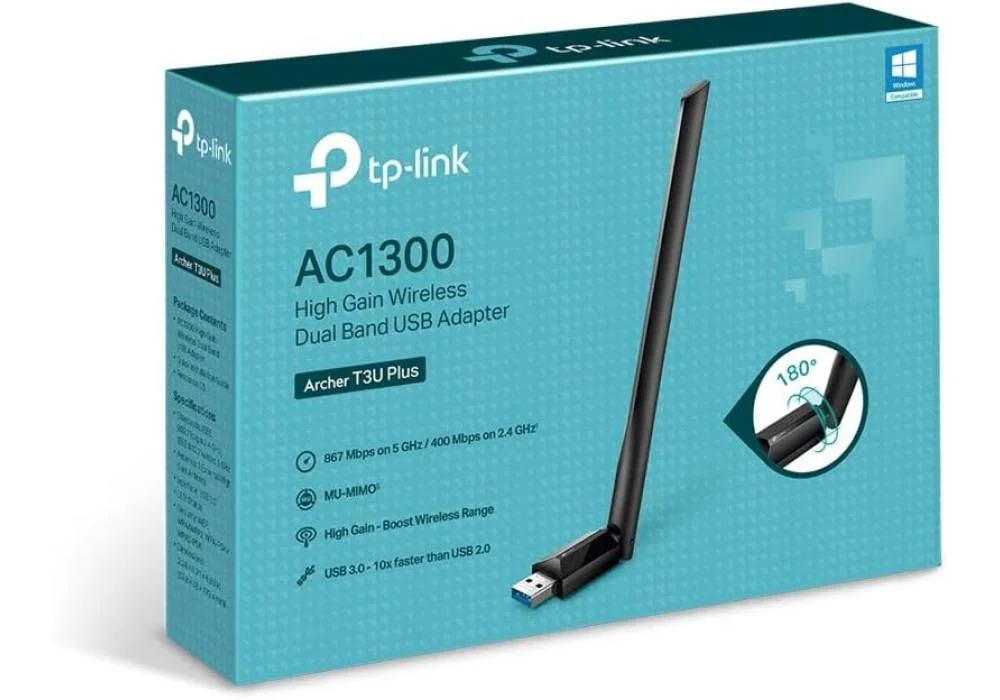 TP-Link USB WiFi Adapter for Desktop PC, AC1300 USB 3.0 Wireless Dual Band Network Adapter with High Gain Antenna(Archer T3U Plus), MU-MIMO, Windows 11/10/8.1/8/7/XP, Mac OS 10.9-10.15