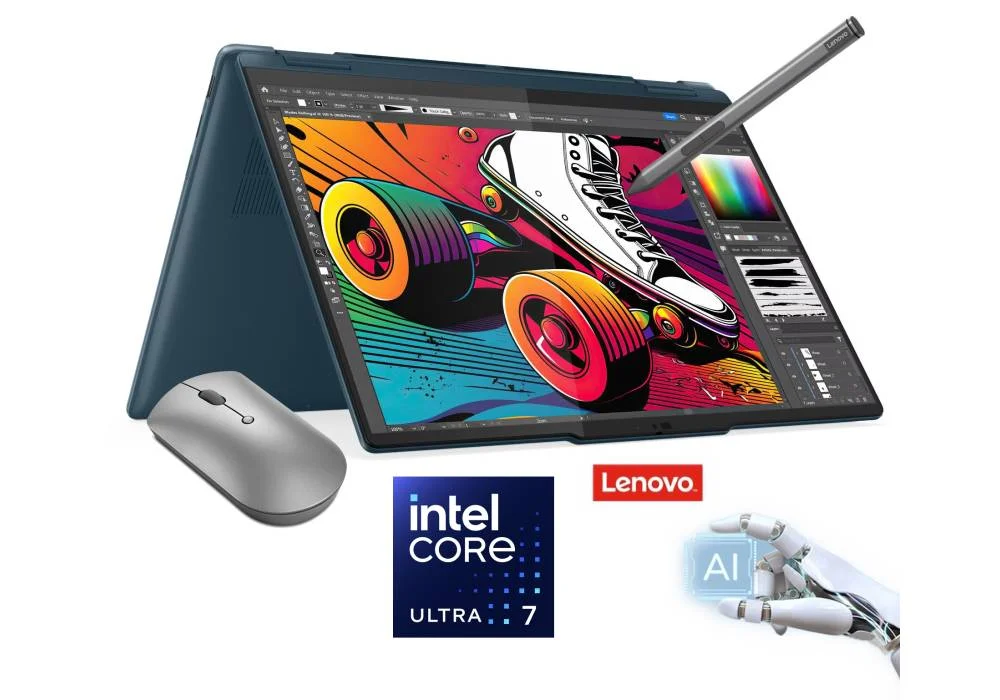 Laptop Lenovo Yoga 7 2-in-1 14IML9, Intel Core™ Ultra 7 155U Intel® AI Boost, 16GB DDR5X, 1TB SSD, 14" FHD+ (1920x1200) IPS 300nits Dolby Vision Touch, Digital Pen, Yoga Slim Mouse, 2 Year Warranty - Tidal Teal
