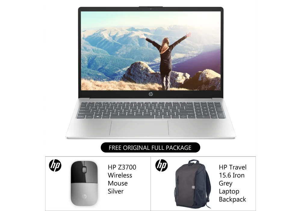 HP Laptop 15-fd0269ne 13th Gen, Intel Core i3-1315U, 8 GB DDR4, 512 GB M.2 SSD, 15.6" FHD (1920 x 1080), Backlit Full-size Keyboard with Numeric Keypad - Natural Silver