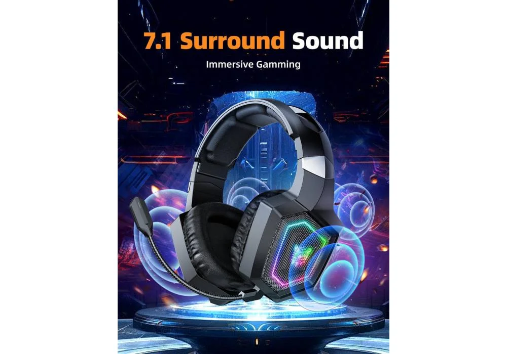 Onikuma GT806 Wireless RGB Headphones with Flexible HD Mic Adjustable 50mm Surround Sound Comfortable Wearing for Gaming