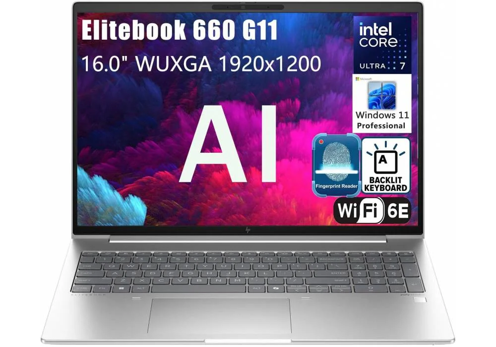HP Elitebook 660 G11 16" FHD+ Business AI Laptop Computer, Intel Ultra 7 155U 4.8 GHz 12 Cores, 16GB DDR5 RAM, 512GB PCIe SSD, WiFi 6E, Backlit Keyboard, Fingerprint Reader, Windows 11 Pro