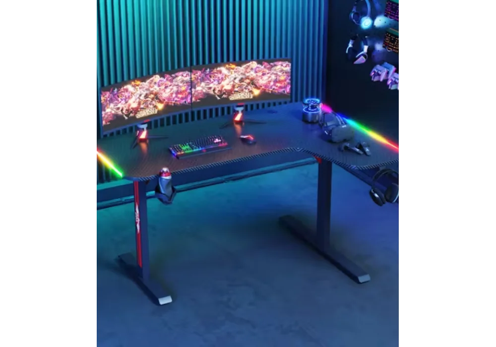 Advwin 160cm * 40cm L Shaped RGB LED Corner Gaming Desk Table - Black ( Right Side )