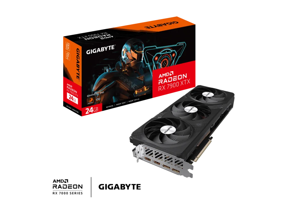 GIGABYTE AMD Radeon RX 7900 XTX GAMING OC, Integrated with 24GB GDDR6 384-bit memory interface, WINDFORCE Cooling System, RGB Fusion, Dual BIOS, w/ Anti-sag bracket