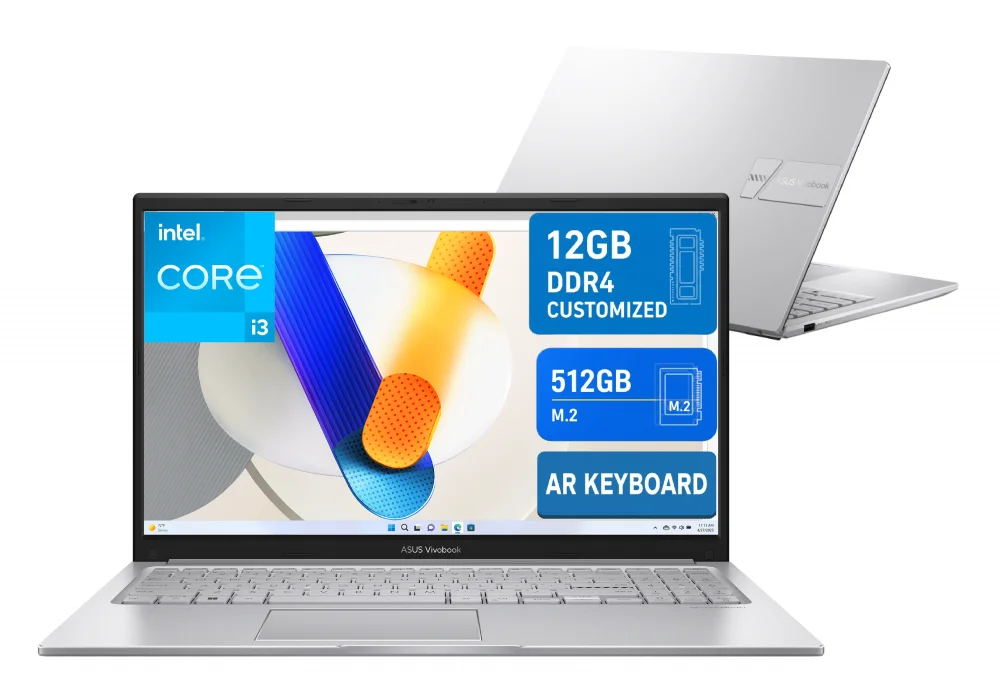 Laptop ASUS Vivobook 15 (X1504VA) |Intel® Core™ i3-1315U Processor, 12GB DDR4 (Customized), 512GB SSD | 13th Generation - Cool Silver