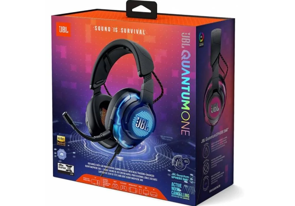 JBL Quantum One - USB wired over-ear professional gaming headset with head-tracking enhanced JBL QuantumSPHERE 360, Active noise cancelling and Hi-Res certified sound (Black)