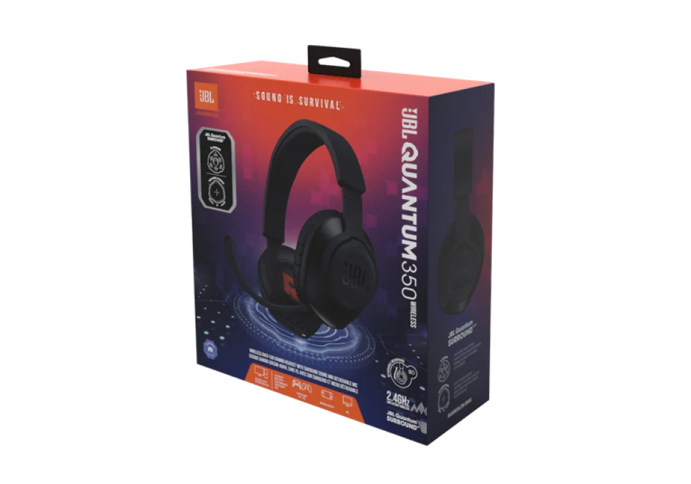 JBL Quantum 350 Wireless - Wireless PC gaming headset with detachable boom mic, 22-hour battery life, speed charge and power&play, Optimized for PC, compatible with multiple platforms (Black)