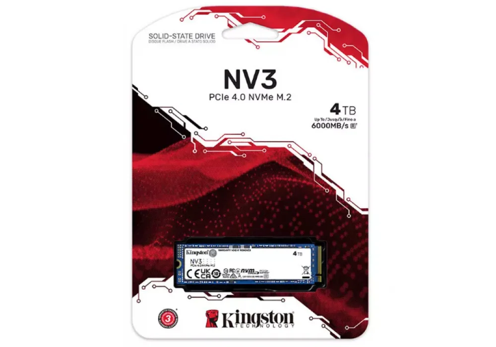 Kingston NV3 4TB M.2 2280 NVMe SSD | PCIe 4.0 Gen 4x4 | Up to 6000 MB/s