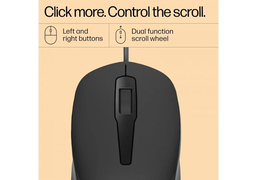 HP 150 Wired Mouse- Elegant Ergonomic Design, 1600 DPI Optical Tracking, USB Plug & Play