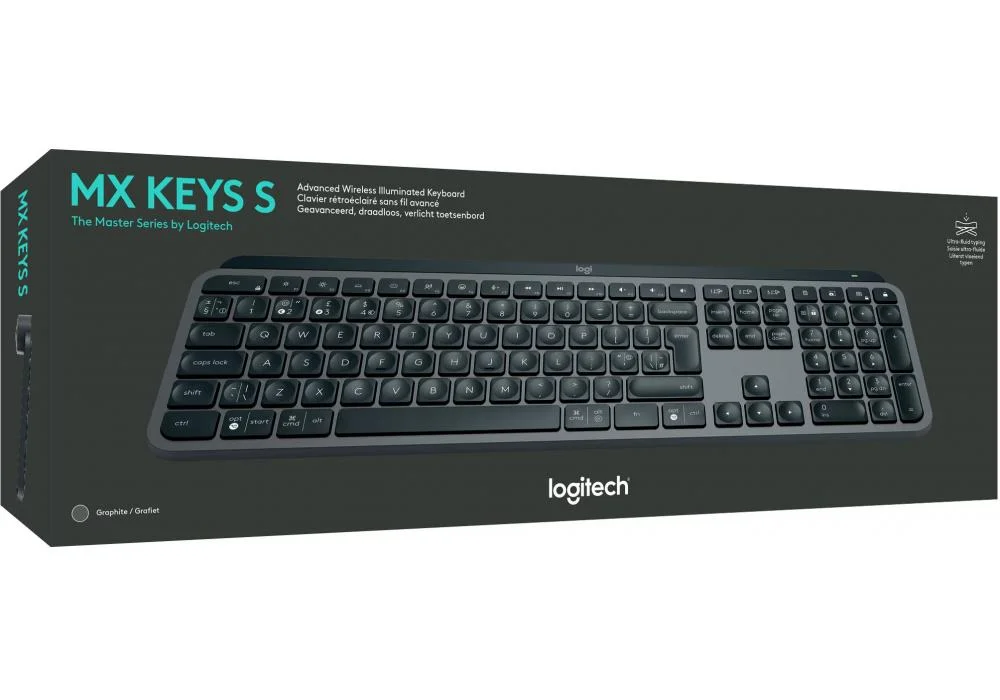 Logitech MX Keys S Wireless Keyboard, Low Profile, Fluid Precise Quiet Typing, Programmable Keys, Backlighting, Bluetooth, USB C Rechargeable, for Windows PC, Linux, Chrome, Mac - Graphite, AR Layout