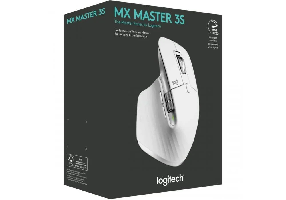 Logitech MX Master 3S (Performance) for Mac - Wireless Bluetooth Mouse with Ultra-Fast Scrolling, Ergo, 8K DPI, Quiet Clicks, Track on Glass, Customization, USB-C, Apple, iPad - Pale Grey