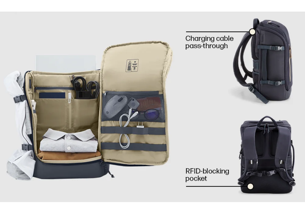 HP Travel 25L 15.6-inch Laptop Backpack - Light & Stylish - Expandable to 30L - Multiple Pockets, Including RFID Blocking Pocket - Lockable Zippers