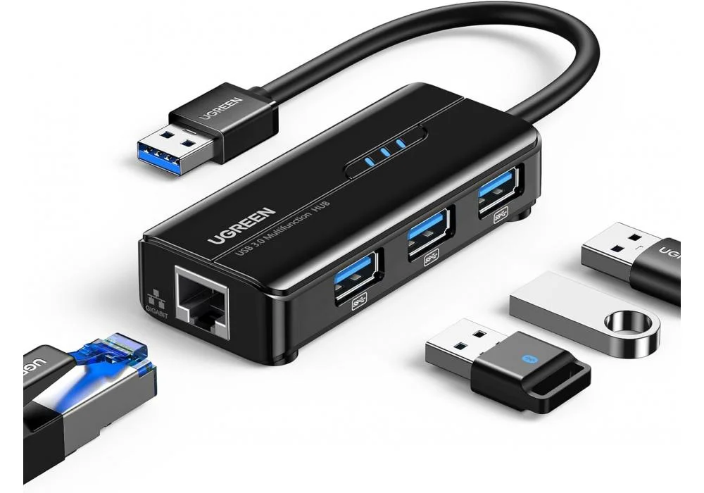 UGREEN USB 3.0 Hub Ethernet Adapter 10 100 1000 Gigabit Network Converter with 3 USB 3.0 Ports Hub Compatible with Laptop PC Nintendo Switch MacBook Mac Mini Surface and More