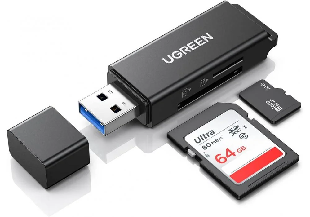 UGREEN SD Card Reader Portable USB 3.0 Dual Slot Flash Memory Card Adapter Hub for TF SD Micro SD SDXC SDHC MMC RS-MMC Micro SDXC Micro SDHC UHS-I for Mac Windows Linux Chrome PC Laptop