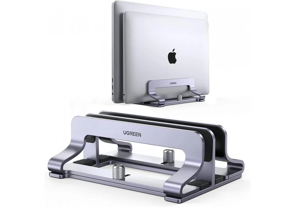 UGREEN Vertical Laptop Stand Holder Desk Dual Aluminum Dock Compatible with MacBook Pro Air Laptop Stand Desktop Adjustable, Lenovo Ideapad, Surface Book, HP Notebook, Dell Chromebook Up to 17.3 Inch