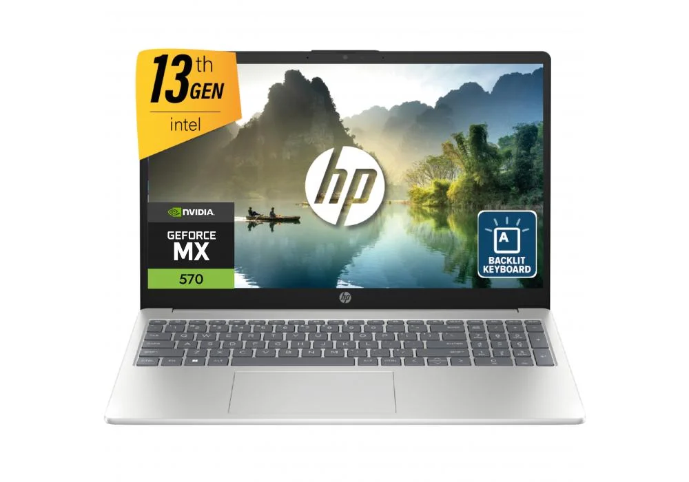 HP Laptop 15-fd0371nia 13th Gen Intel® Core™ i7-1355U 10-Cores, MX570 A 2GB, 16 GB DDR4 (Customized), 15.6" FHD IPS Micro Edge - Natural Silver