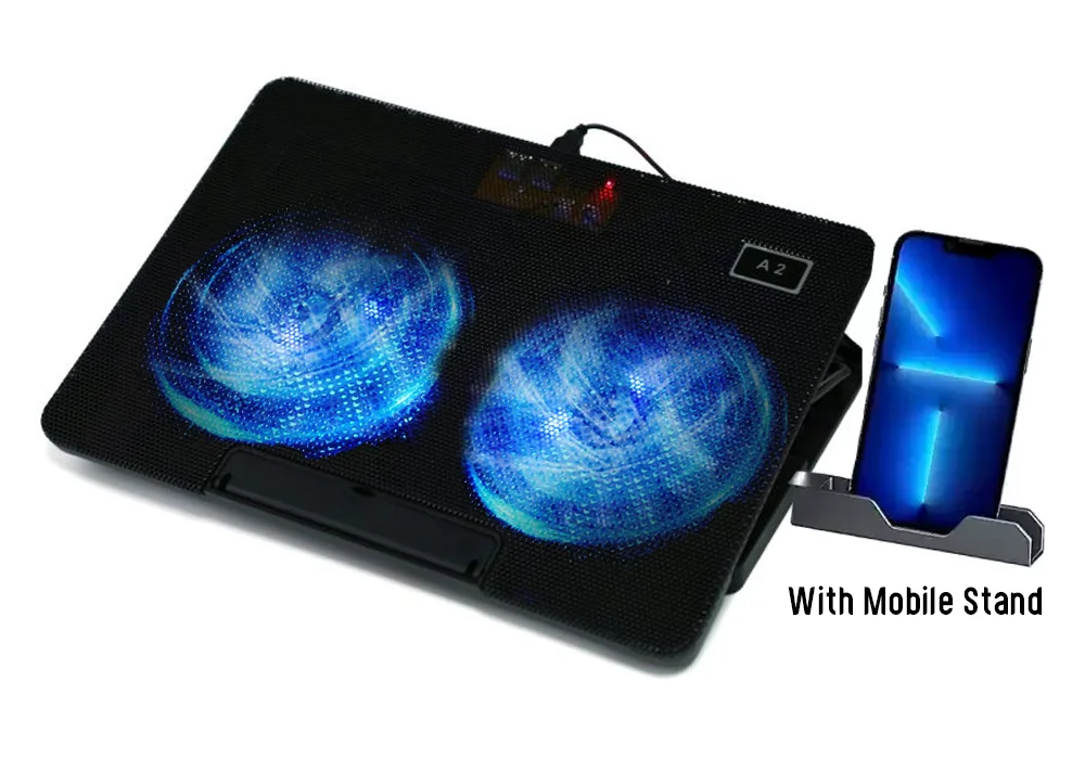 Laptop Cooling Pad Cooler Dual Fan Adjustable Stand A2 Up To 15.6 Inches With Mobile Stand