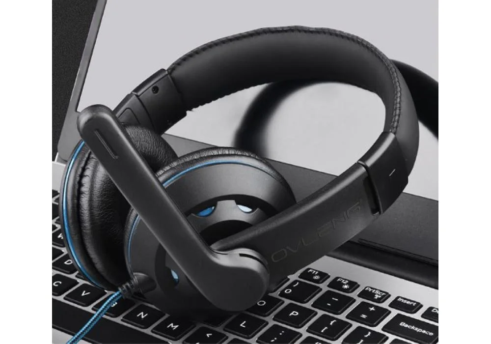 Headset OVLENG OV-P2 3.5mm Gaming Headphone Wired Earphone E-Sports Headphone with Adjustable Noise Cancelling Mic - Blue & Black