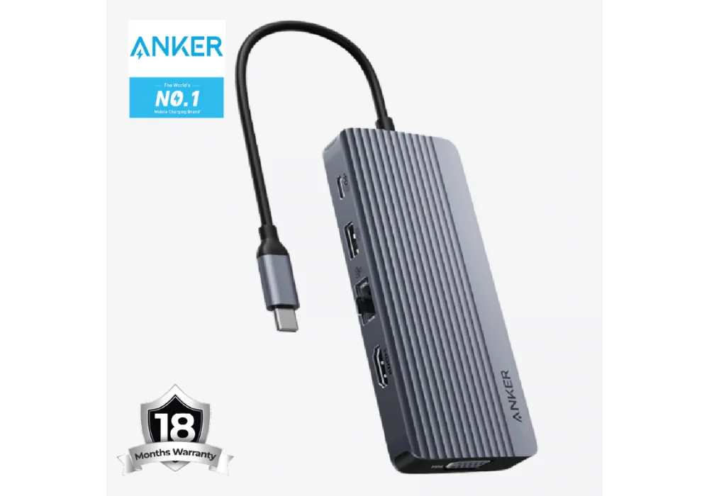Anker USB C Hub, Dual-Display USB-C Hub 10-in-1 4K HDMI, 1080p VGA, 5 Gbps USB-C port, Three 5 Gbps USB-A, 100W USB-C PD-IN, an Ethernet, & SD / TF card slot - 18 Month Warranty