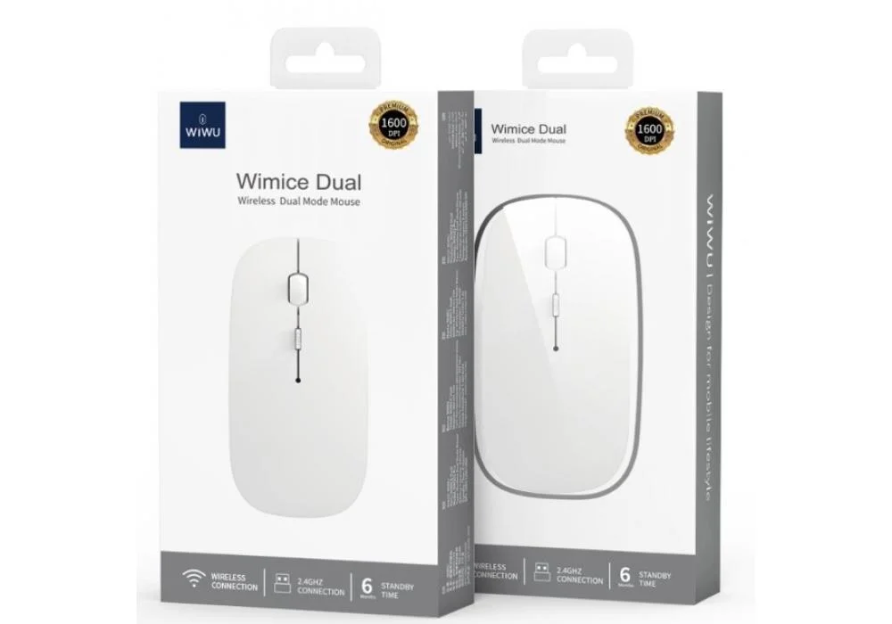 WiWU Pearl 2.4G & Bluetooth Dual-mode Wireless Office Mouse, BUILT-IN BATTERY Rechargeable Type-C DPI 1600