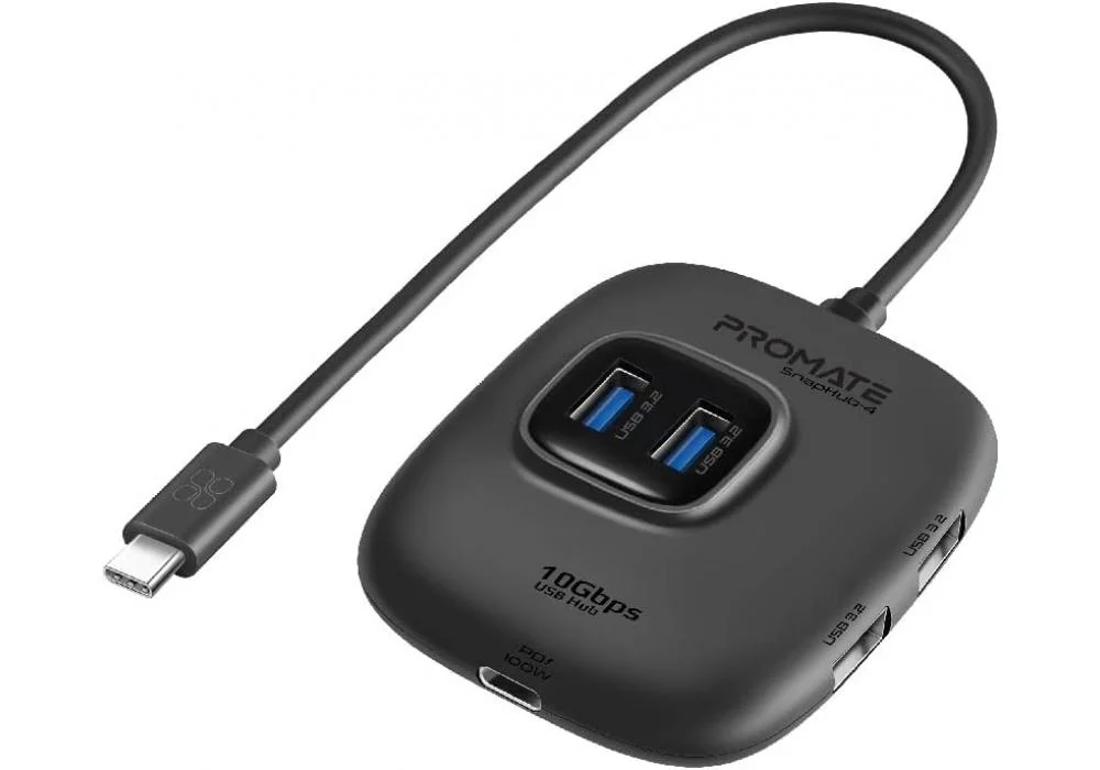 Promate USB-C Hub, 5-in-1 Type-C sync/Charge Adapter With USB-A Adapter, 100w USB-C Power Delivery Port, 10gbps 4 USB 3.2 Ports, & Compact Design For Macbook Pro, Samsung Chromebook Plus