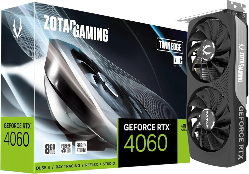 ZOTAC GAMING GeForce RTX 4060 8GB Twin Edge Powered by NVIDIA DLSS 3 Metal Backplate Supports 4K 120Hz HDR, 8K 60Hz HDR