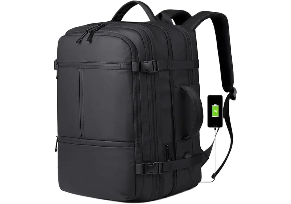 Ultimate Travel Backpack Up to 17" Laptop with USB Charging Port, 40L Capacity, Laptop Compartment, Waterproof, Perfect for Commuting, Travel, and Business Trips - Black