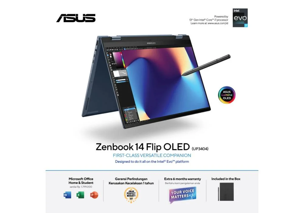Laptop ASUS Zenbook 14 Flip OLED Intel Core i7-1360P Intel Evo™ Platform 14.0" Touch 2.8K OLED 550nits HDR SGS Eye Care Display Stylus & Sleeve - Ponder Blue