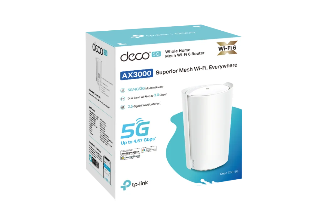TP-Link Deco X50-5G AX3000 Whole Home Wi-Fi 6, Modem 5G/4G+ SIM Card Router Deco Mesh Pack for Extended Coverage Requirement