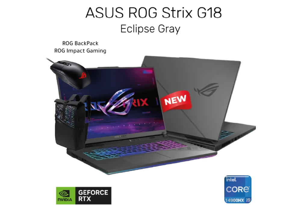 Laptop 2024 ASUS ROG Strix G18, Intel® Core™ i9-14900HX 24-Cores NVIDIA RTX 4080 12GB GDDR6, 18" 2.5K, 240Hz - ECLIPSE GRAY | 14th Generation