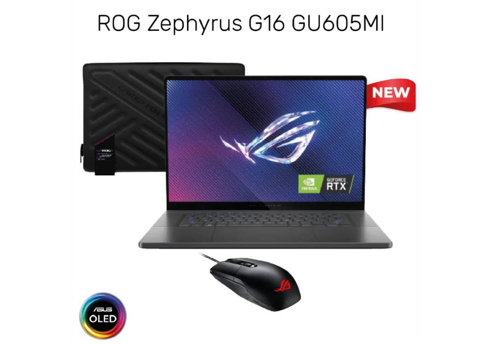 NEW (2024) Laptop ROG Zephyrus G16 |AMD Ryzen™ AI 9 HX 370 Processor RTX™ 4070 32GB DDR5X 16" 240Hz WQXGA OLED with ROG Zephyrus Sleeve ROG Impact Gaming Mouse & Win 11
