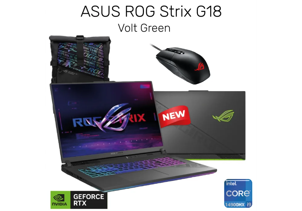 Laptop ASUS ROG Strix G18 14th Gen Intel Core™ i9-14900HX 24-Cores Processor NVIDIA RTX 4060 8GB GDDR6 18" 2.5K, 240Hz - Volt Green ROG Backpack & Mouse