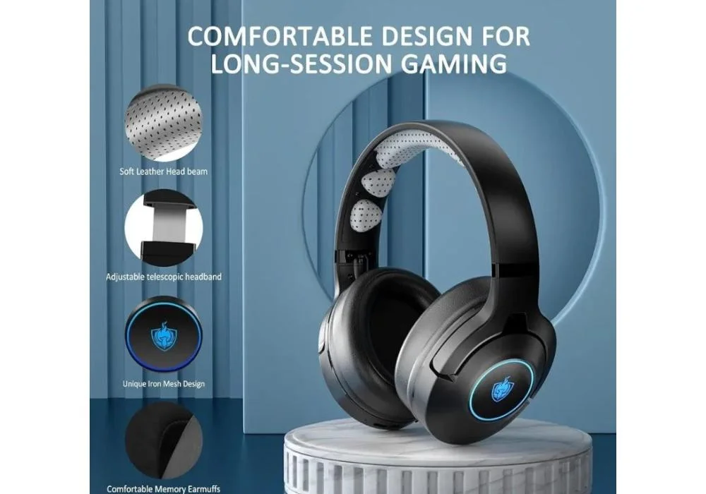 PHOINIKAS Q9 Wired/Wireless Over Ear Headphones with Detachable Noise Canceling Mic, 7.1 Sound, Wireless Bluetooth Music Headset for Phone, Up to 40h