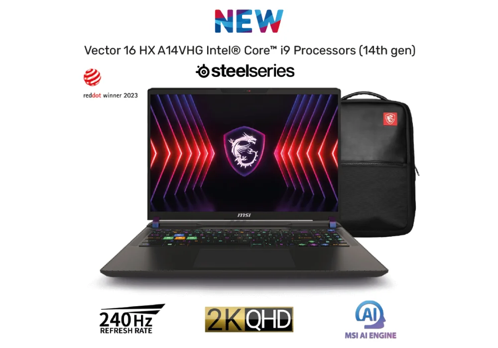 New Laptop MSI Vector 16 HX A14VHG Intel® Core™ i9-14900HX 24 Core NVIDIA RTX 408012GB GDDR6, 32 GB DDR5, 1TB SSD, 16" QHD+ (2560 x 1600) 240Hz IPS, RGB Steelseries KB w/ Stealth Agent Backpack
