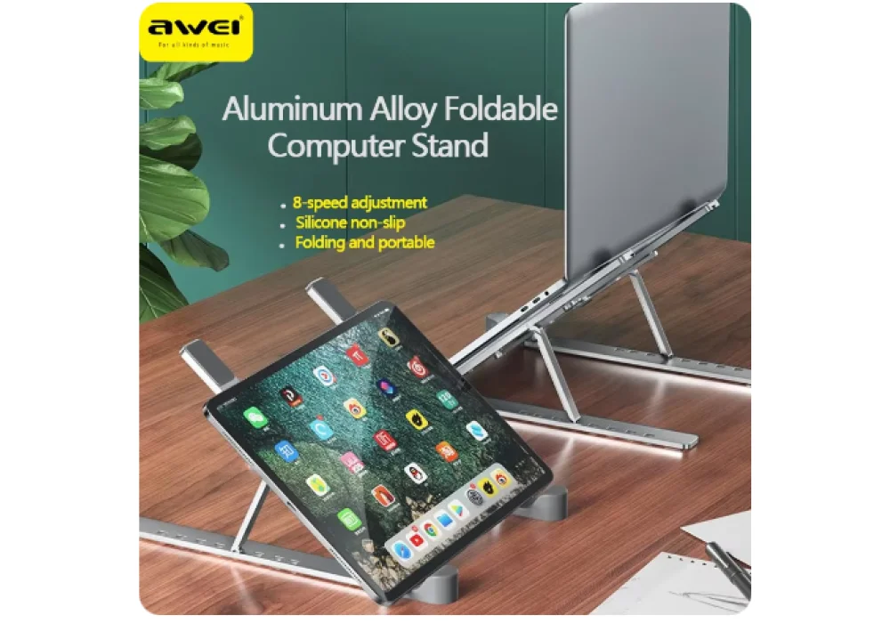 Awei X26 Multi Height Adjustment Cooling Laptop Holder Foldable Aluminum Alloy Computer Cooling Holder Bracket for Gaming