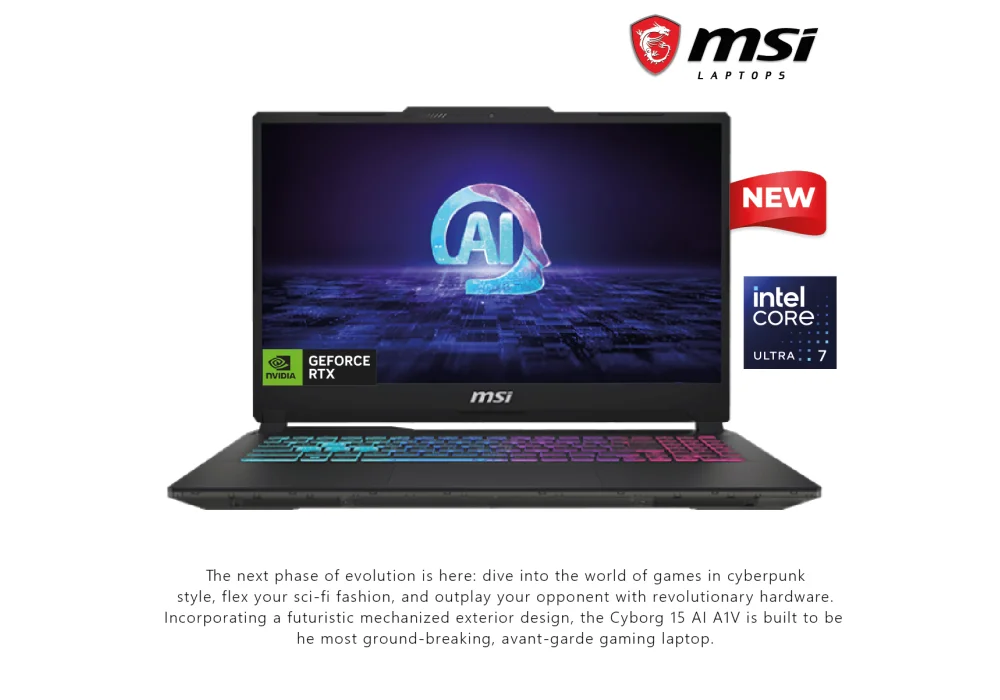 Laptop MSI Cyborg AI A1VFK | Intel® Core™ Ultra 7 processor 155H NVIDIA GeForce RTX 4060 8GB DDR6 15.6" FHD 144Hz IPS-Level MSI AI Engine