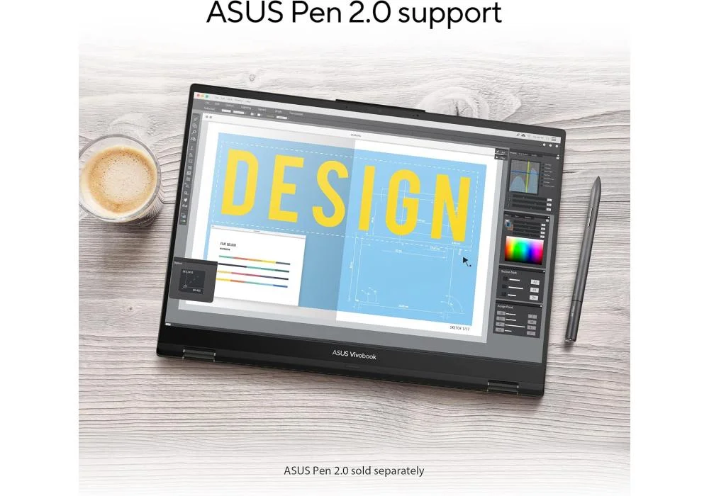 Laptop ASUS Vivobook S 16 Flip | Intel® Core™ i5-1335U Gen 13 Processor, 16GB DDR4, 16.0-inch WUXGA 1920 x 1200 with ASUS Pen - Midnight Black