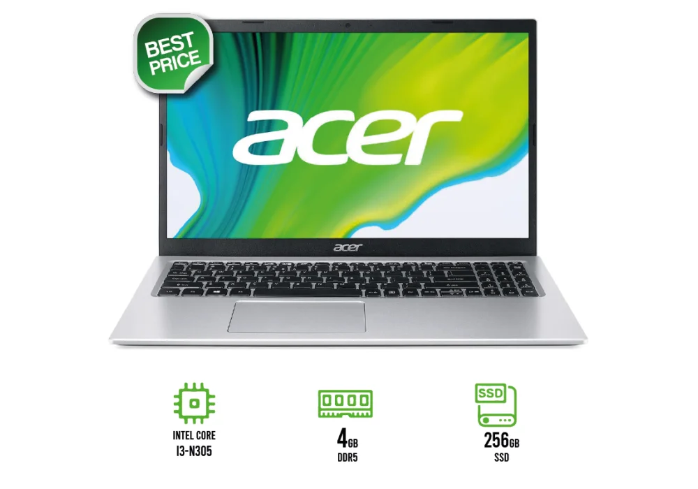 NEW Laptop Acer Aspire 3 A315-58, Intel® Core i3-N305, 4 GB DDR5, 256 GB SSD, 15.6" FHD, Silver