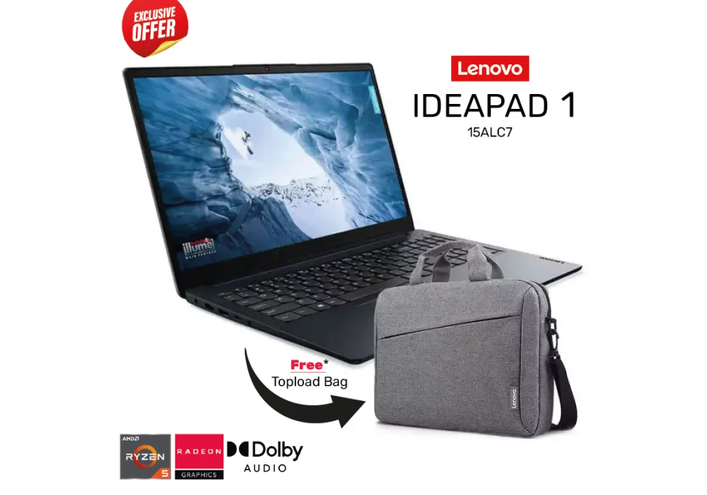 Laptop Lenovo IdeaPad 1 15ALC7 AMD Ryzen™ 5 5500U 8GB DDR4, 512GB SSD 15.6" FHD - Abyss Blue w/ Casual Toploader Bag