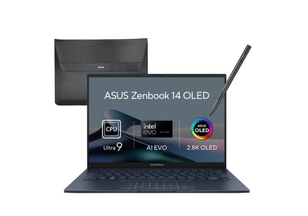 Asus Laptop Zenbook 14 OLED Intel® Core™ Ultra 9 Processor 185H - Series 1 | 14 OLED TouchScreen 3K thin & light | Ponder Blue | Windows 11 Home With Pen & Sleeve